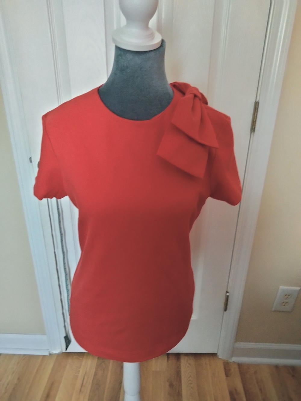 Ted Baker Coral-Red Short Sleeve Top with Shoulder Bow